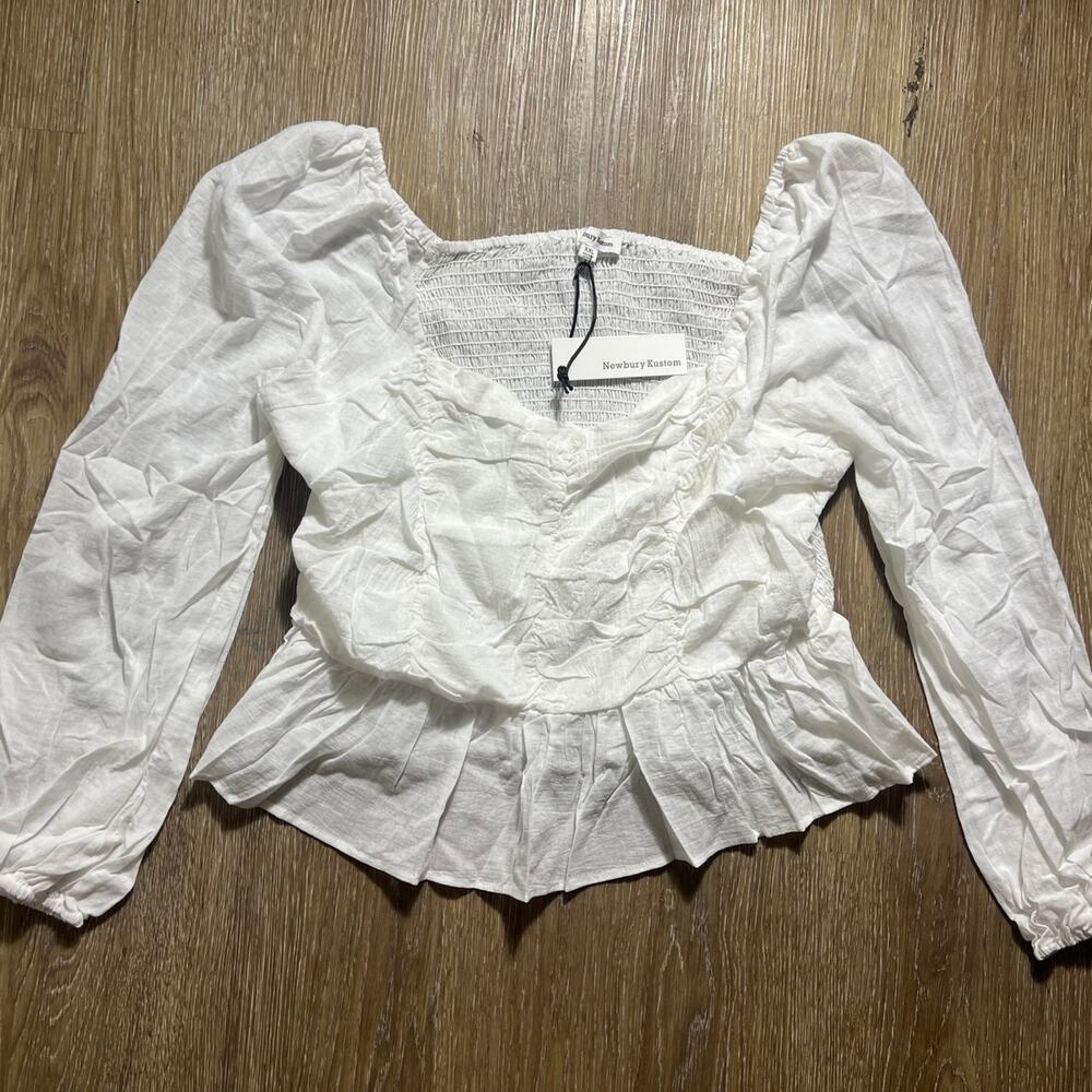 NWT Newbury Kustom White Smocked Peasant Blouse Coquette Milkmaid Cottagecore